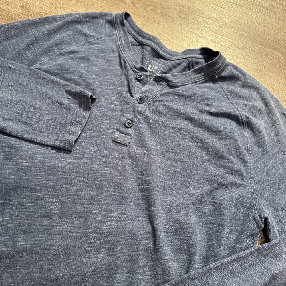 Vintage Gpa‎ Shirt Mens Large Blue Cotton Long Sleeve Henley Casual Adult Casual